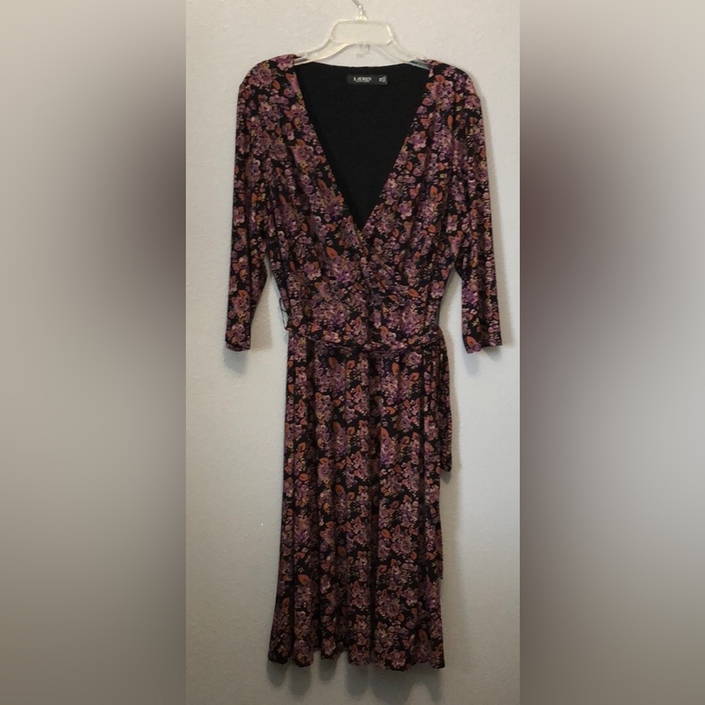 Lauren CARLYNA Ralph Lauren Woman's16W jersey 3/4 Sleeve day dress purple floral - Picture 15 of 16